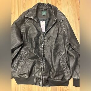 Women's Distressed Faux Leather Bomber Jacket